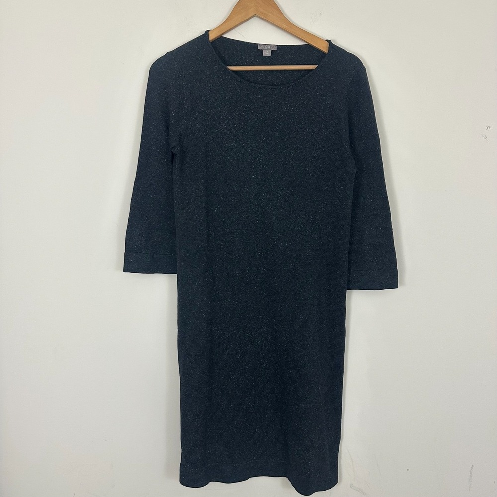J. Jill Shift Dress Black Cotton Speckled Silk Knit Quarter Sleeve Casual Small